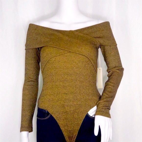 Capulet Wells Bronze Cross-Over Off Shoulder Long Sleeves Thong Bodysuit Sz Sm - Picture 4 of 16